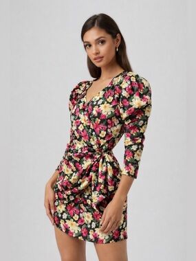 NA-KD Floral Wrap Mini Dress ✨ BNWT Statement Print Ruched Tie Waist Date Night